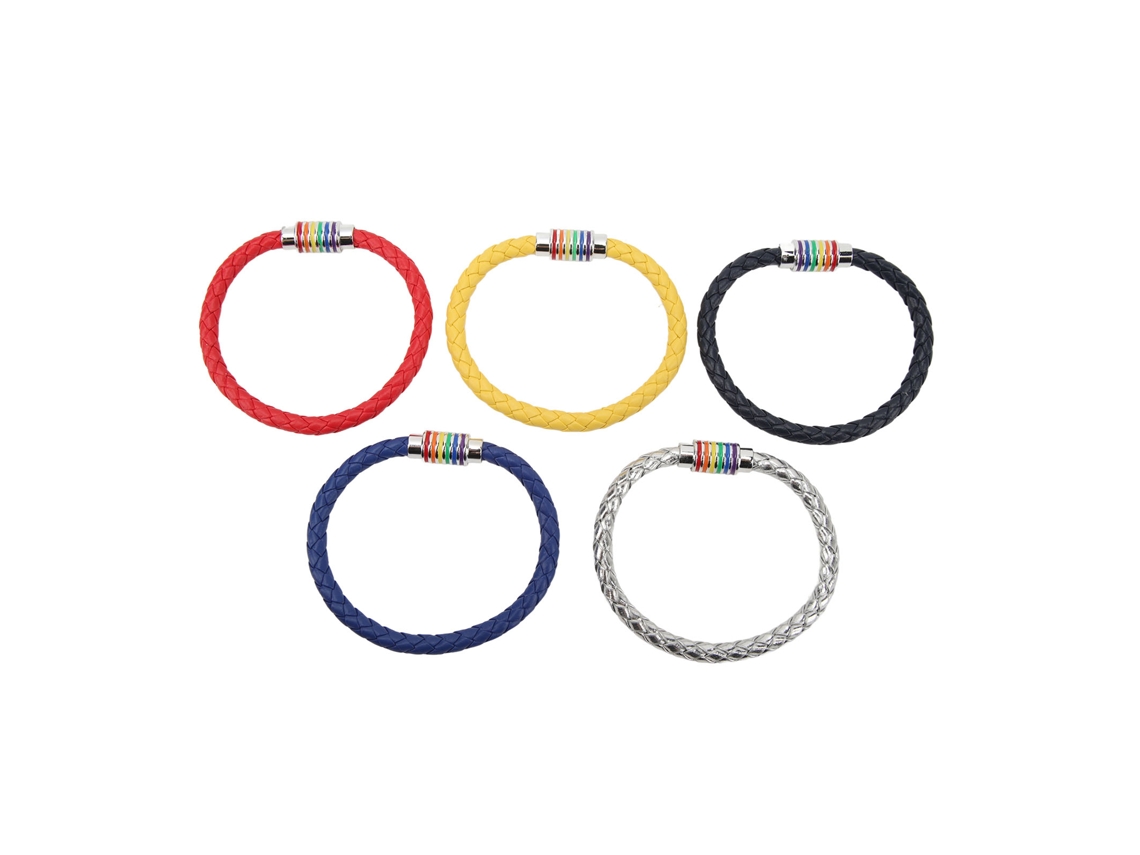 Conjunto 5 Pulseiras de Couro Trançado com Fivela Magnética
