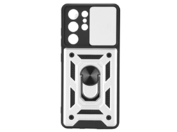 Aetheria capa Protetora de Celular com Slide de Câmera e Suporte de Anel para S21 Ultra Prata