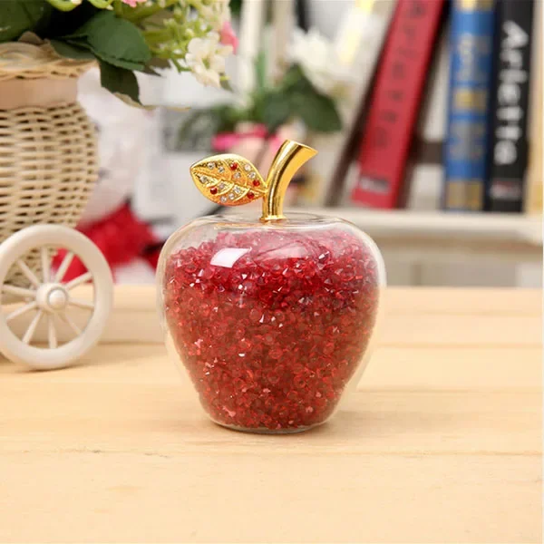 Ornamento de Maçã de Cristal, Incrustado com Diamantes, Artesanal MDUG (vermelho, 8cm)