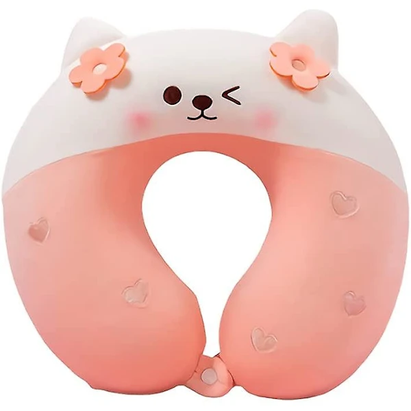 Almofada Cervical Fofa Formato U com Cachorro Corgi, Almofada Macia de Pelúcia de Shiba Inu Akita, Presente para Crianças, Rosa AQUAFORGE