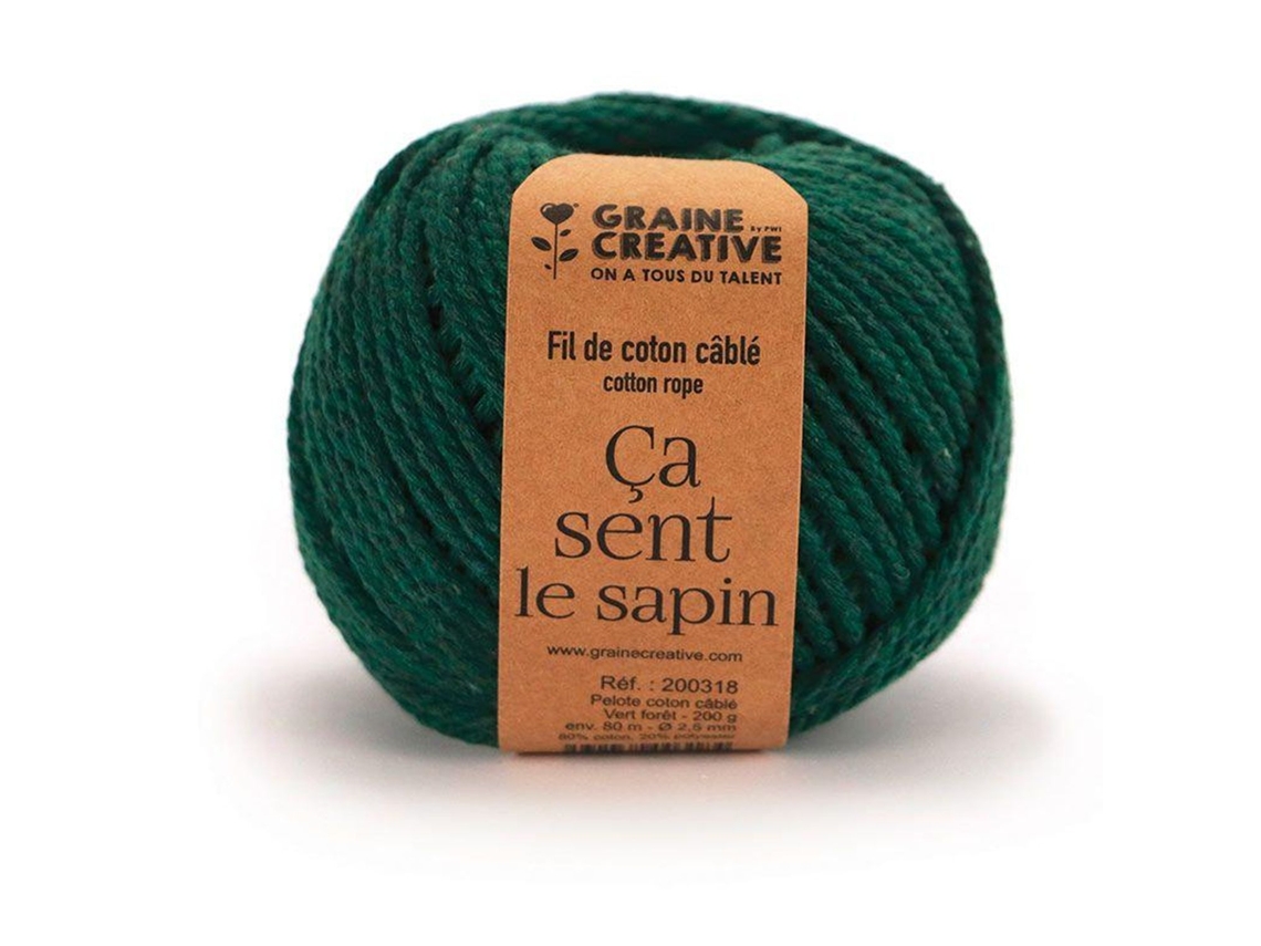2 novelos de algodão para macramé Ø 2,5 mm x 80 m - verde escuro GRAINE CRÉATIVE