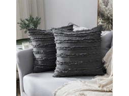 2026-2 Capas De Travesseiro Decorativas Boho Lino Riscado Jacquard 45x45cm Cinza Escuro