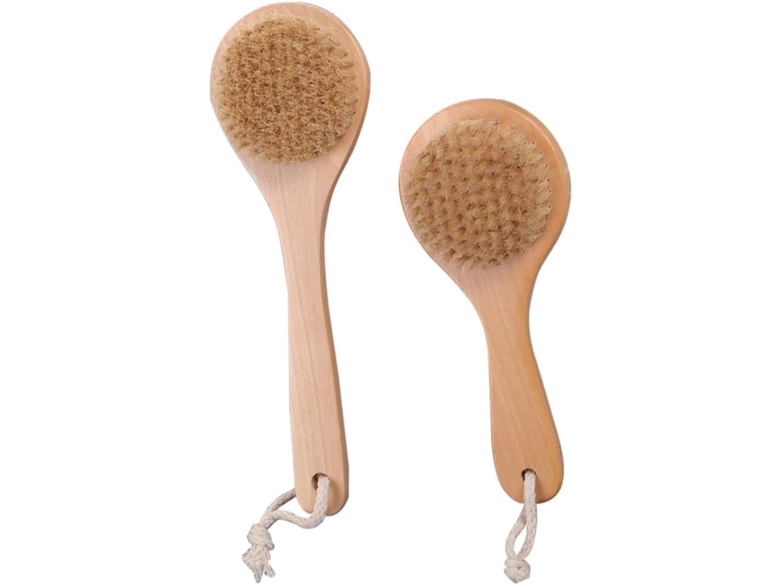 Conjunto De 2 Escovas Banho Com Cerdas Naturais E Cabo Longo Para Esfoliação Massagem Da Pele
