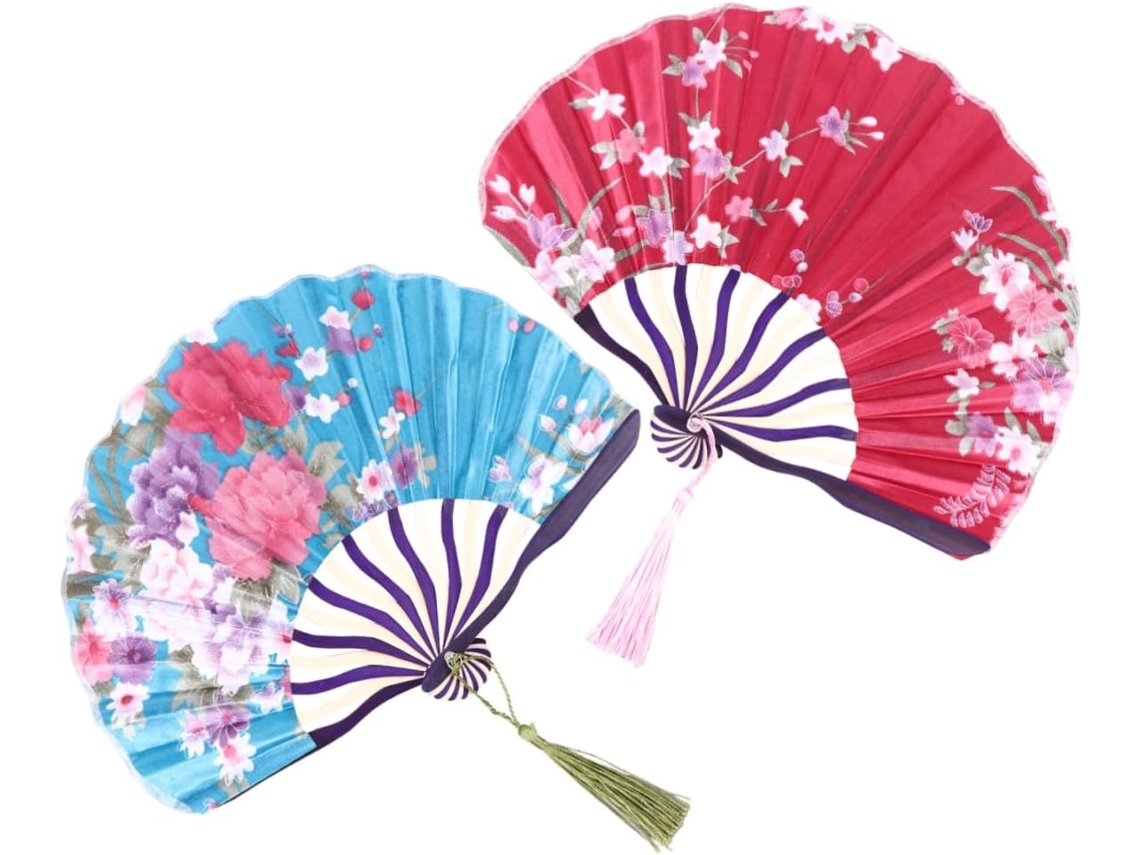 Leque Feminino Clássico Dobrável de 2 Peças, Material Durável, Decorativo com Ornamento Chinês e CHABERLU