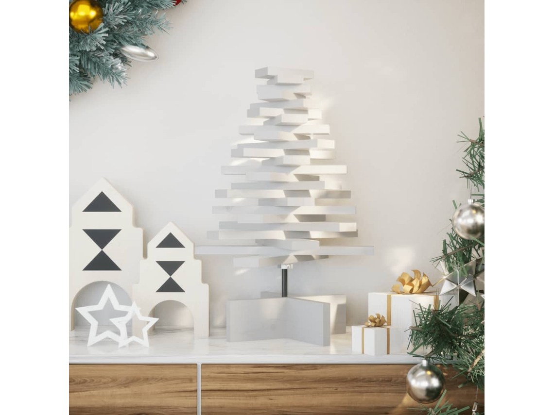 Vidaxl Árvore Natal Decorativa 60 Cm Madeira De Pinho Maciça Branco