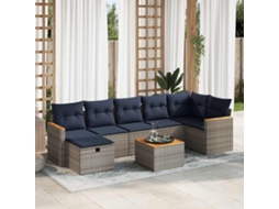 Vidaxl 8 Pcs Conjunto Sofás De Jardim C/ Almofadões Vime Pe Cinzento