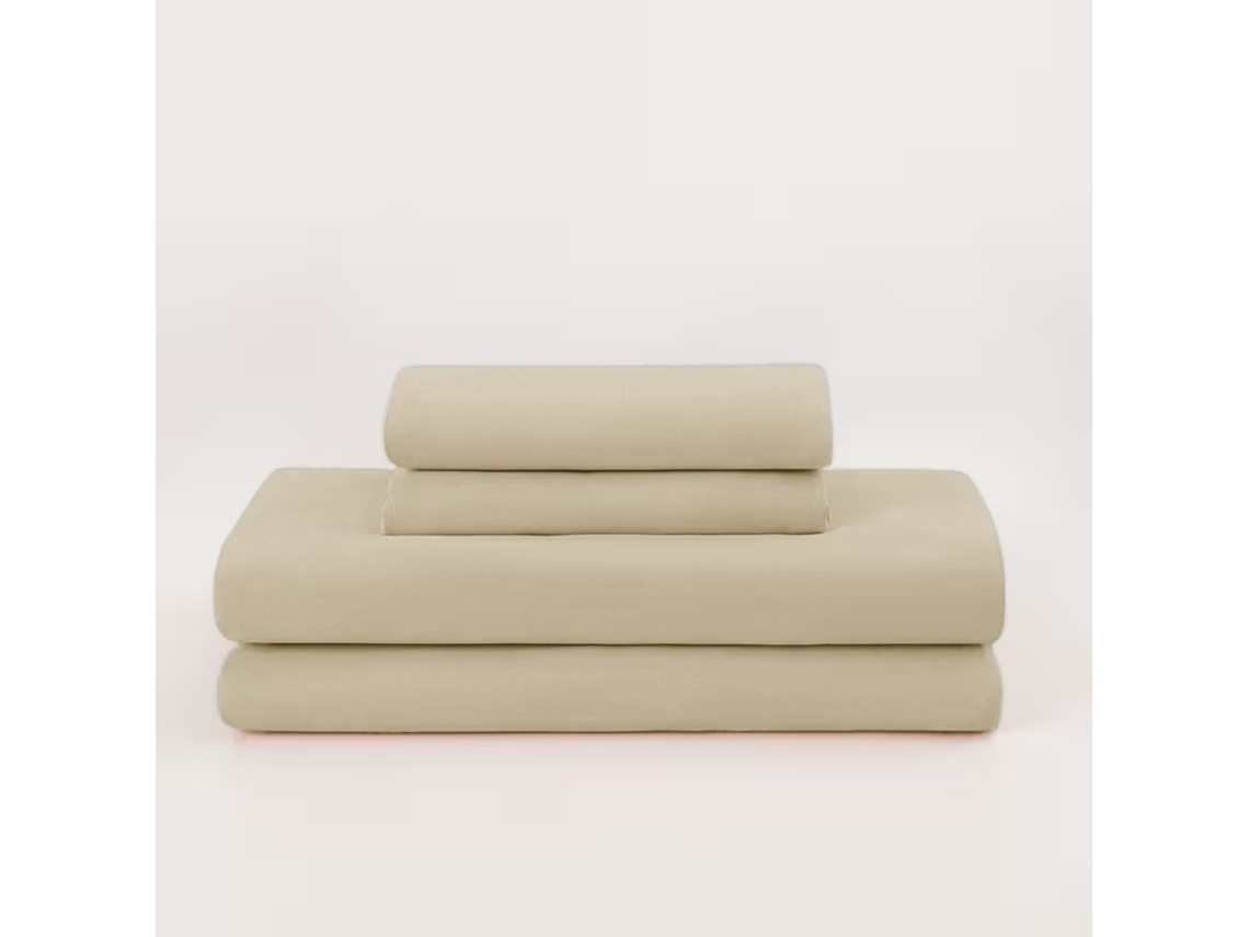 Conjunto Lençóis 4 Peças Lençol De Baixo 220x200*26cm Lençol De Cima 240x270cm 2 Fronhas 75x50cm Poliéster Dourado Champanhe Hexinyigjly