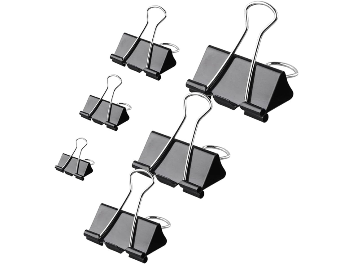 Conjunto de 120 pinos de metal escuro de 15 mm a 51 mm para organização doméstica e profissional, facilitando o transporte.