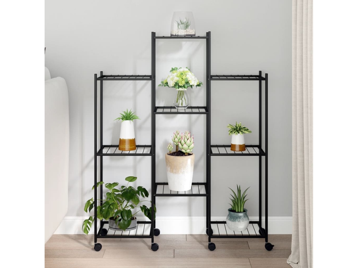 Vidaxl Suporte De Vasos C/ Rodas 83x25x103,5 Cm Ferro Preto