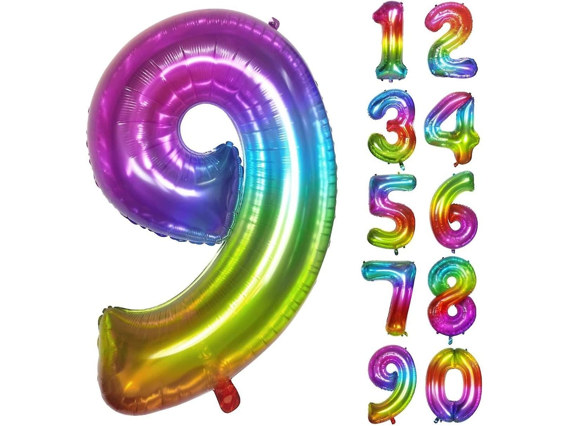 Balão De Aniversário Número 9, Tamanho 40 Polegadas, Com Efeito Arco-íris