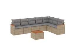 Conjunto de 8 Sofás Jardim com Almofadões Vime Pe Bege Misturado MAISON EXCLUSIVE