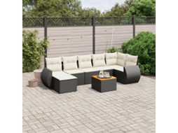 Vidaxl 8 Pcs Conjunto Sofás De Jardim Com Almofadões Vime Pe Preto