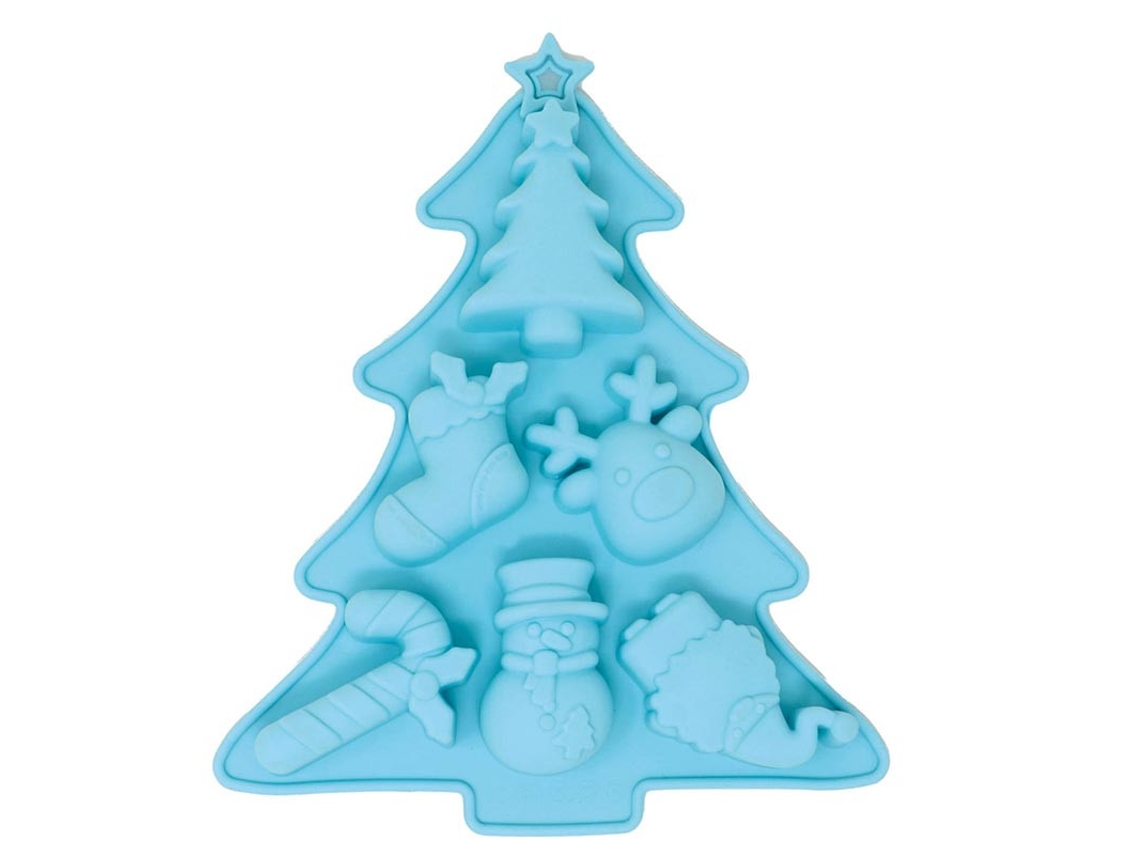 Molde Árvore de Natal para 6 Biscoitos de Silicone 20x23 cm