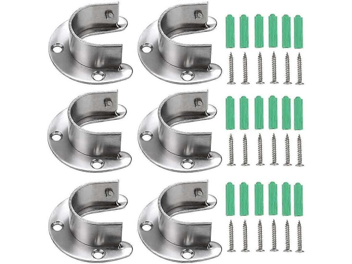 6 Suportes De Extremidade Para Varão De Closet, 1-1/4 Polegadas, Em Aço Inoxidável, Formato U