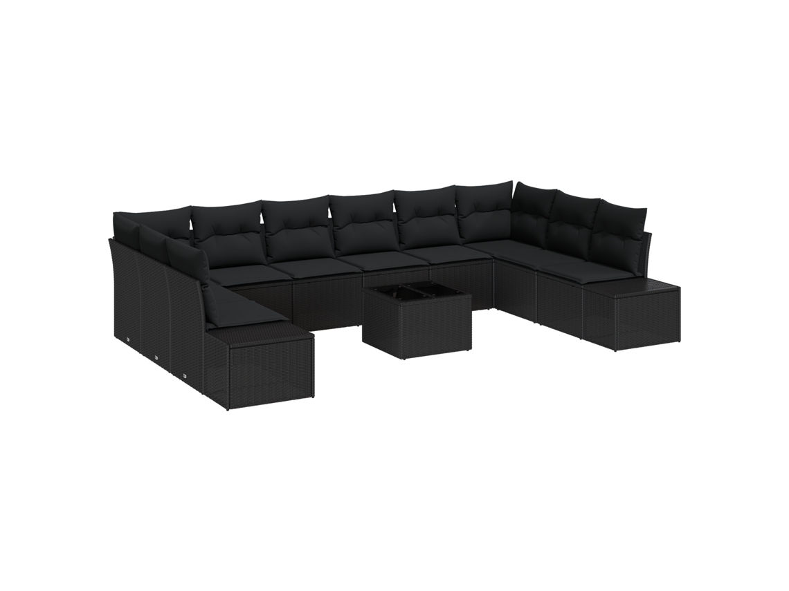 Conjunto 10 Conjunto De Sofá De Jardim Vidaxl Preto Vime Pe (344 X 209 X 85 Cm)