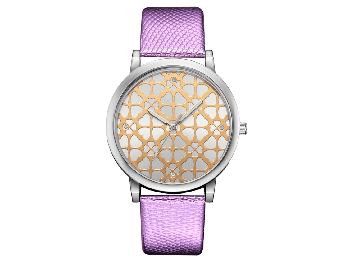 Relógio de Pulso Feminino de Quartzo com Cinto de Pu e Volante Redondo (roxo)