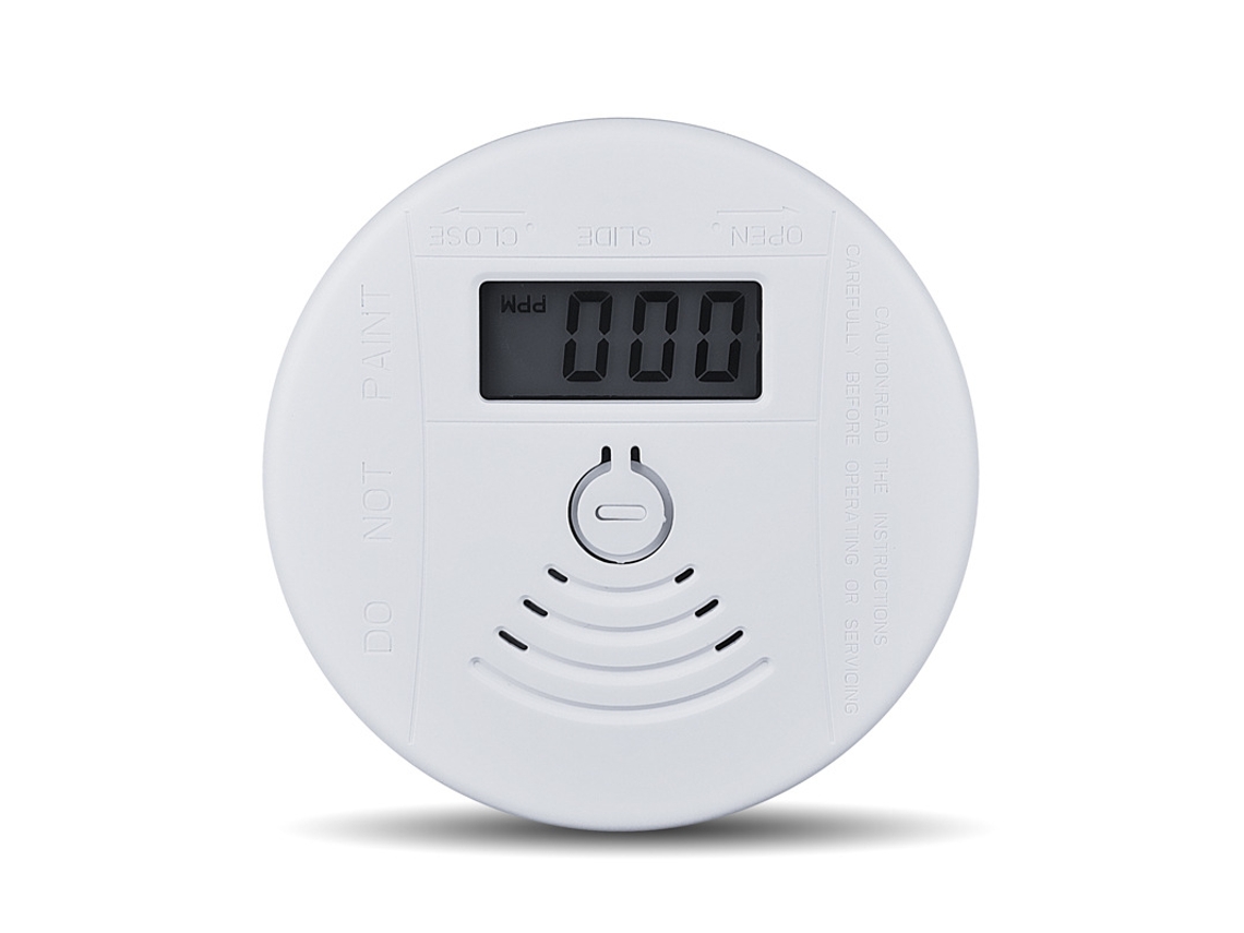 Detetor De Monóxido De Carbono (1 Unidade, Pilhas Não Incluídas) — Com Visor Digital Lcd E Alarme Sonoro/visual — Redondo