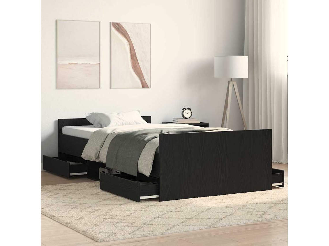 Vidaxl Estrutura Da Cama Com Gaveta Carvalho Preto 203 X 103 X 50 Cm