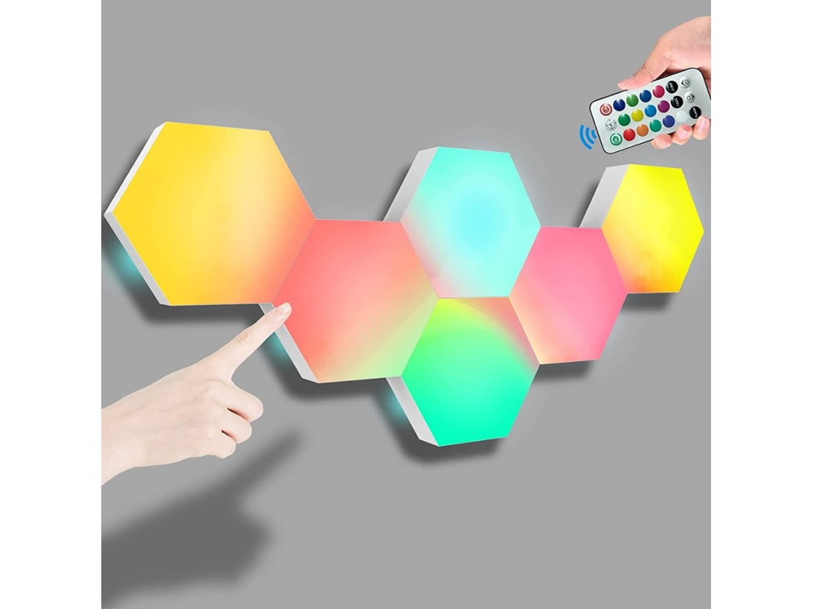 Conjunto De 6 Painéis De Led Hexagonais Lookfoxy Com Controle Remoto, 6 Unidades, Para Uso Doméstico Ou Profissional Conforme A Aplicação