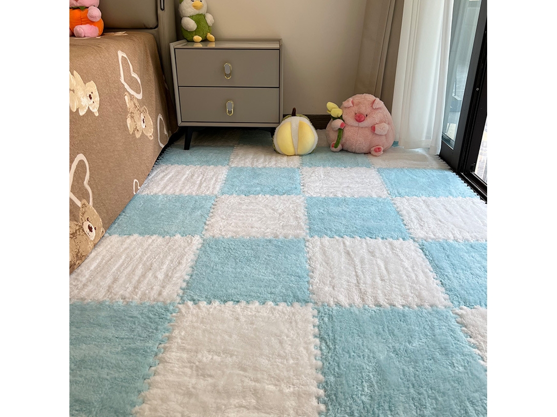 Tapete Para Brincar Eifson - 15 Peças De Quebra-cabeça De Pelúcia Em Formato De Quadrados - Branco E Azul Claro