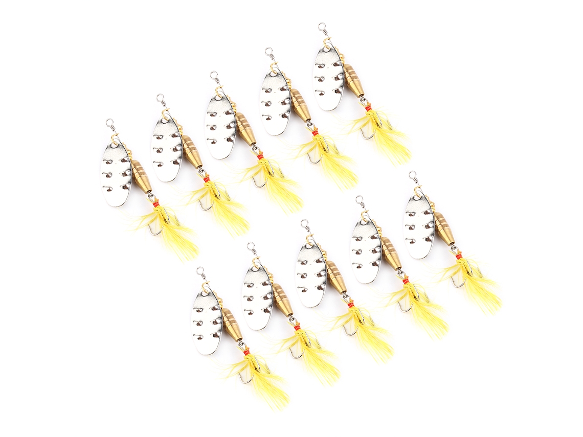 Bait (spinner Lure To Attract Fish) With Surface Convex Pattern, Silver Metal Composite Feather, 6.8cm, 7.4g, 10 Pieces