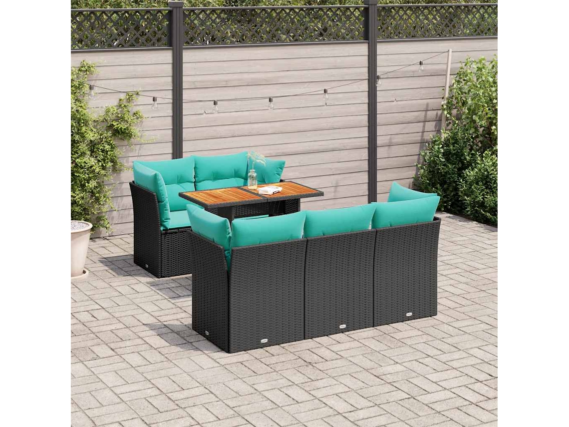 Vidaxl 6 Pcs Conjunto Sofás De Jardim C/ Almofadões Vime Pe Preto