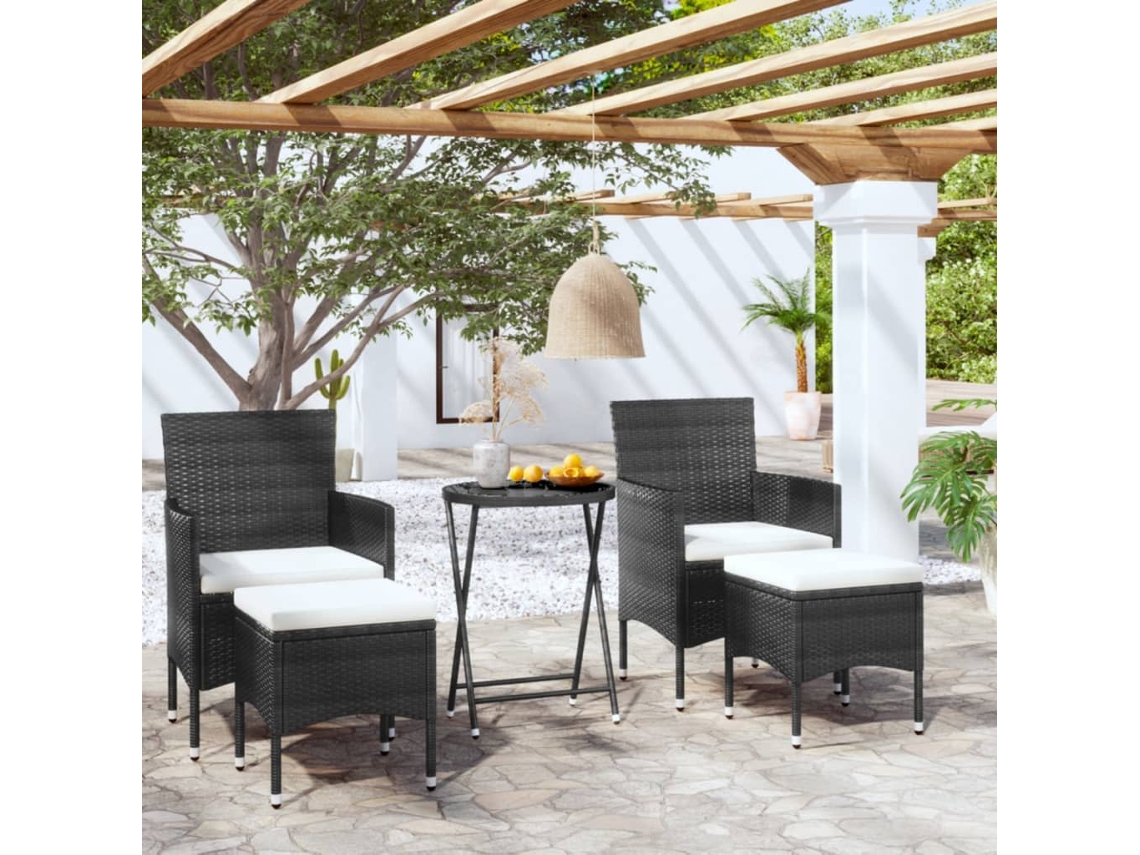Vidaxl 5 Pcs Conjunto Bistrô De Jardim Vime Pe E Vidro Temperado Preto