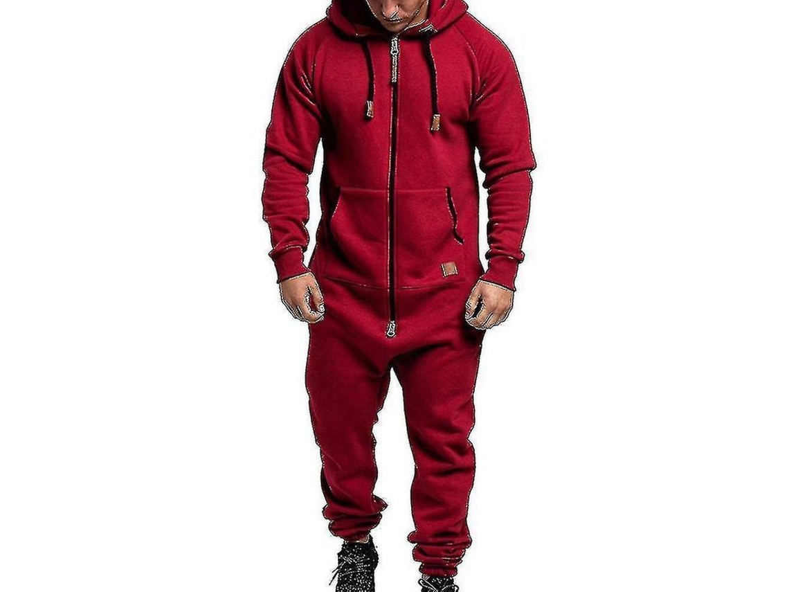 Mono Hombre Com Capuz Com Fecho Para Inverno Casual Jumpsuit Playsuit De Algodão Misturado 2xl Vino Tinto