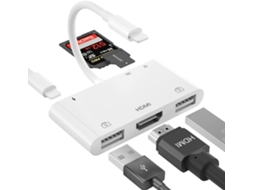 Adaptador Hdmi Otg para Dispositivo, Adaptador Usb, Conector 8 Pinos para Av Digital 6 em 1, Leitor de Cartão Sd, Adaptador de Câmera Usb AQUAFORGE