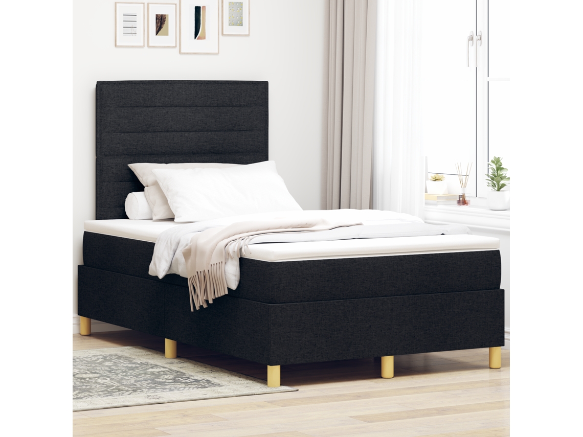 Cama Box Spring Com Colchão E Led Preto 120x200 Cm Tecido