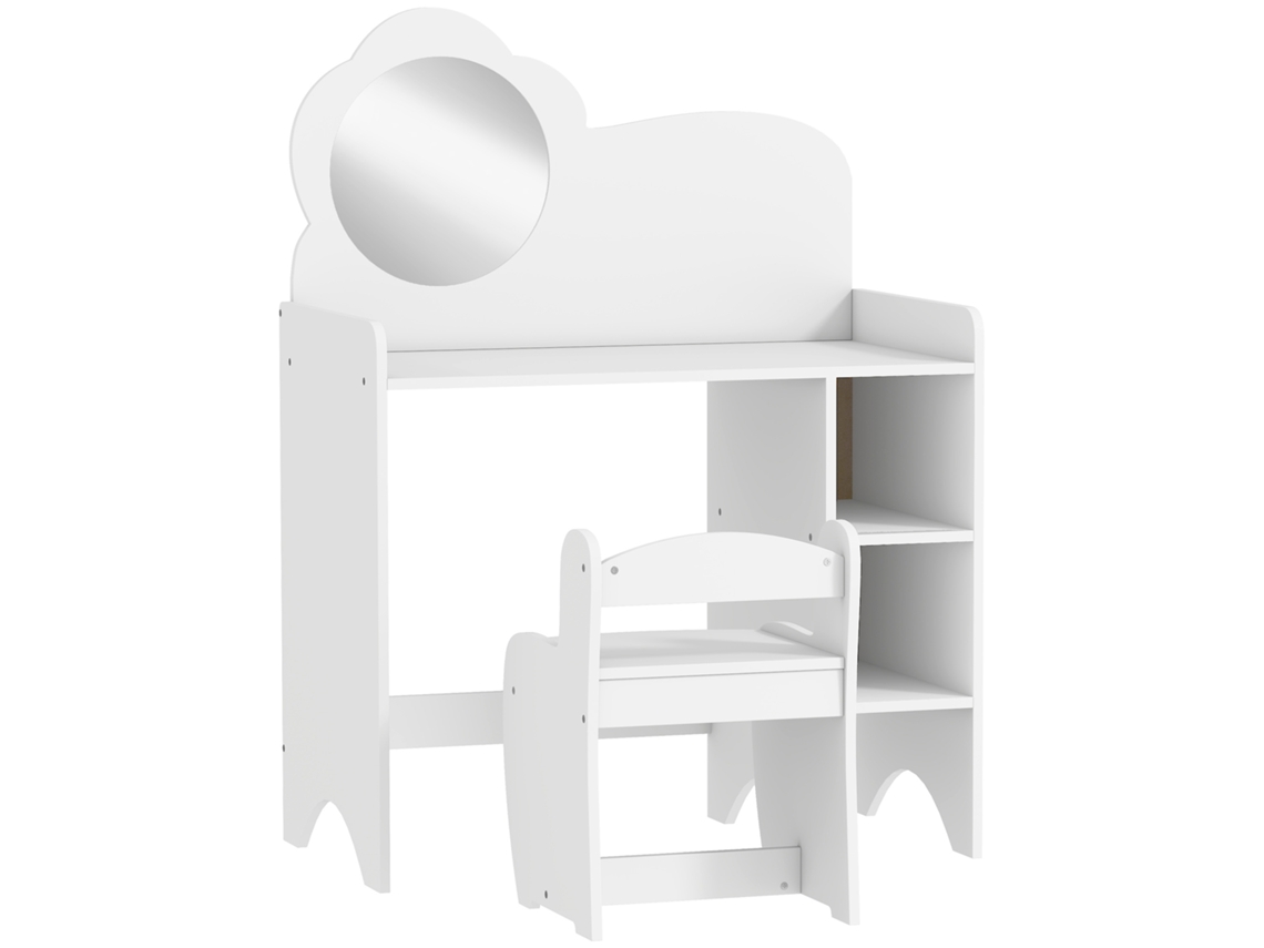 Toucador Para Crianças Com Banco E Espelho Em Forma De Flor Com Compartimentos Abertos 70x39x92,5 Cm Branco