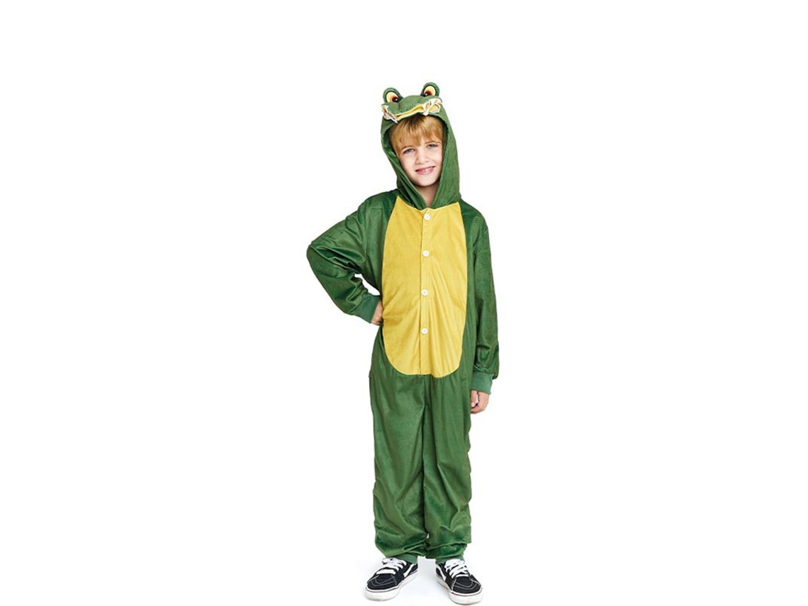 Fato de crocodilo verde e amarelo com capuz para menino