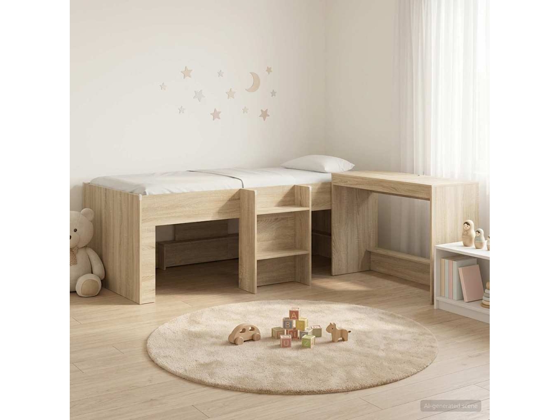 Vidaxl Estrutura De Cama Com Mesa 2 Unid. Carvalho Sonoma