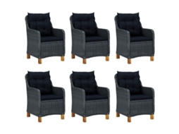 Maison Exclusive - 7 Pcs Conj. Jantar Exterior C/ Almofadões Vime Pe Cinza-escuro