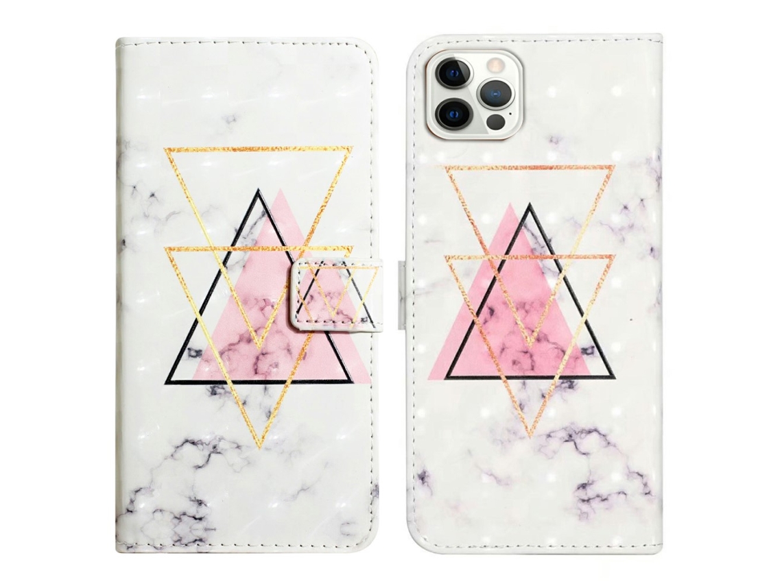 Capa Em Couro Pu Para Apple Iphone 16 Pro Max - Mármore Triângulo