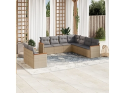 Vidaxl 9 Pcs Conjunto De Sofás P/ Jardim Com Almofadões Vime Pe Bege