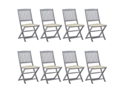 Cadeiras De Exterior Dobráveis 8pcs C/ Almofadões Acácia Maciça Dkd Home Decor