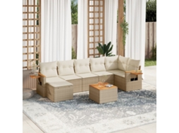 Vidaxl 8 Pcs Conjunto De Sofás P/ Jardim Com Almofadões Vime Pe Bege