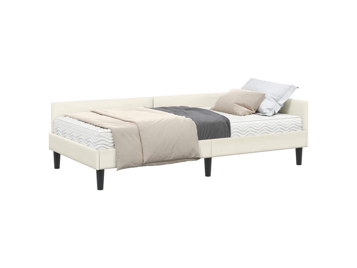 SYFAX™ Estrutura de Cama de Canto com Colchão 2 Pcs Creme Veludo
