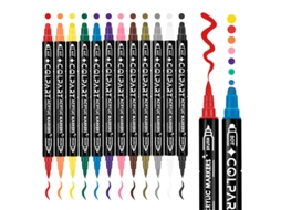 Pacote com 12 Canetas de Ponta de Feltro de Dupla Multicoloridas AQUAFORGE