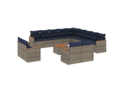 Conjunto de Sofá de Jardim 14 Peças com Almofadas em Rattan Sintético Cinza MAISON EXCLUSIVE