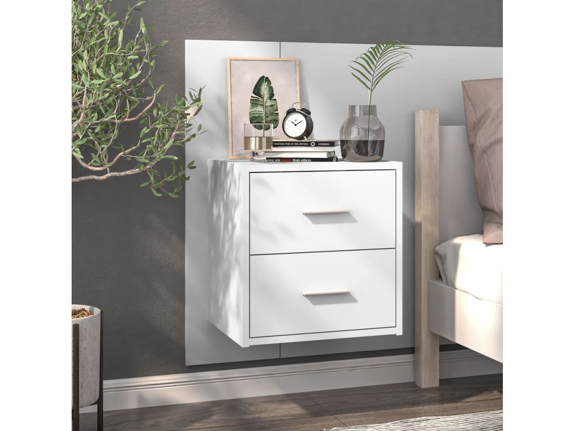 Vidaxl Mesa De Cabeceira Montagem Na Parede Branco Brilhante