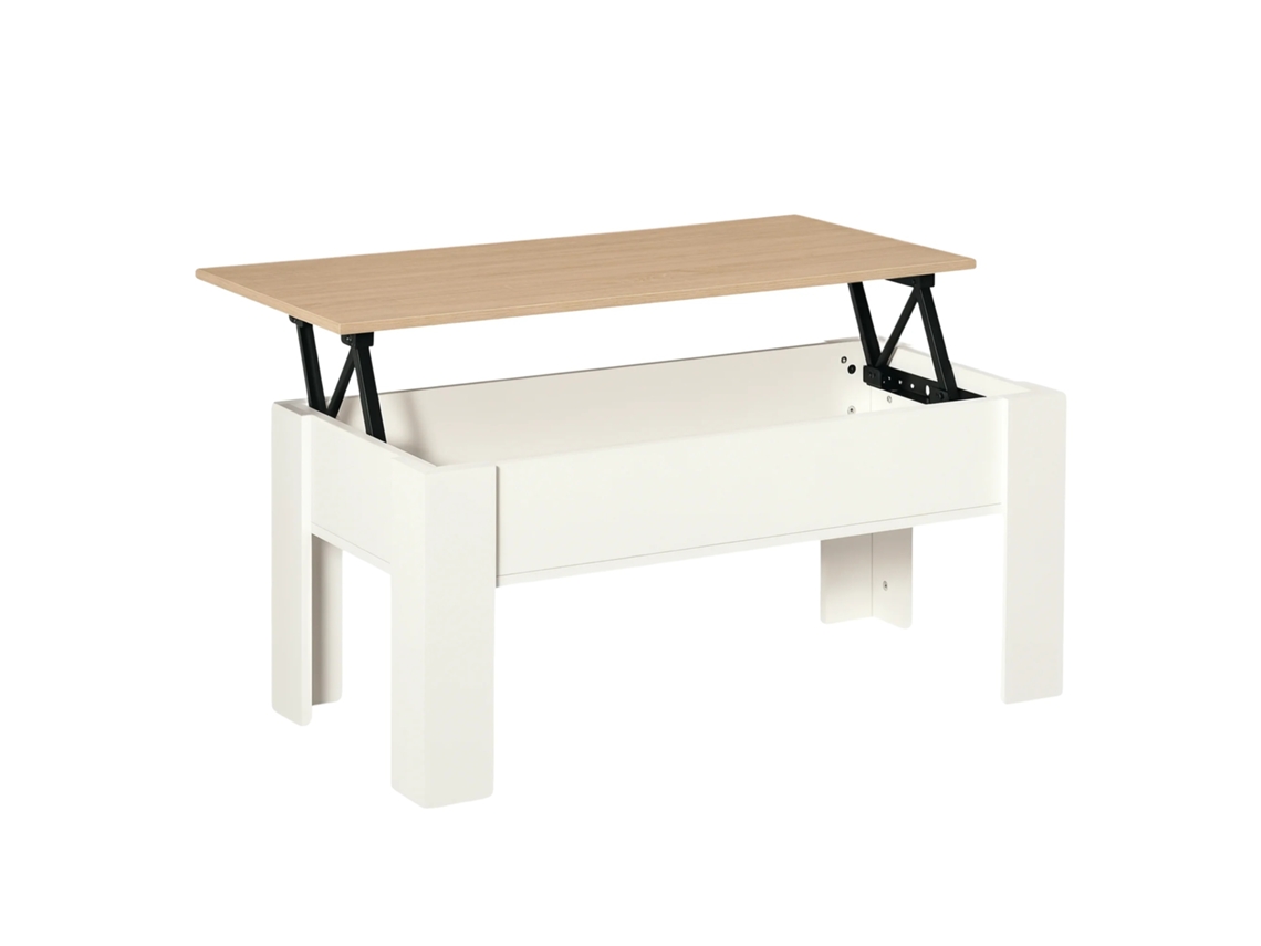 Mesa De Café, Topo Elevável, Espaço De Armazenamento Oculto, Material De Melamina, Dimensões 100x50x45-58,5 Cm, Design Moderno