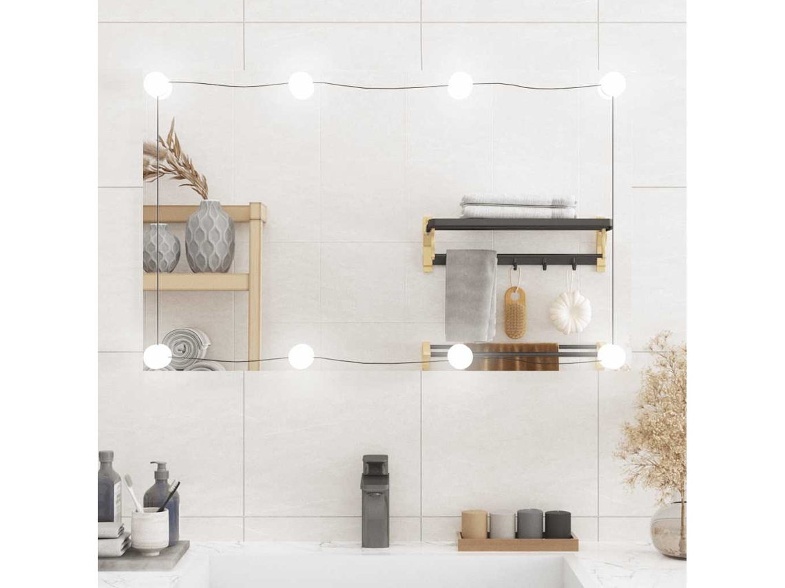 Vidaxl Espelho De Parede Retangular Com Luzes Led 50x80 Cm Vidro