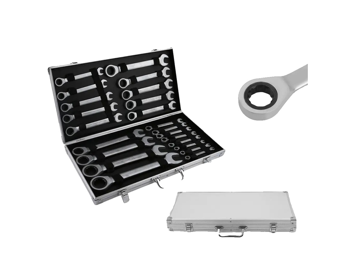 Conjunto De Chaves De Catraca, 22 Peças, Aço De Vanádio Cromado, Faixa De Tamanhos De 6-32mm