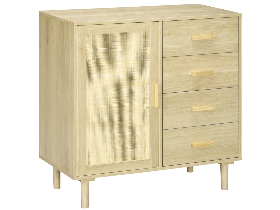 Aparador para sala ZENCORE SERVICES com 4 portas, 2 gavetas, prateleiras ajustáveis, 140x40x85cm, branco e castanho