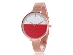 Relógio de Quartzo Feminino com Pulseira de Malha Mostrador Bicolor Moda (vermelho)