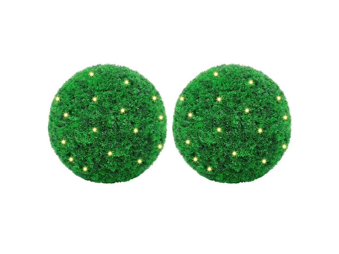 Vidaxl Bolas Artificiais De Buxo Com Luzes Led 2 Pcs Verde 35 Cm