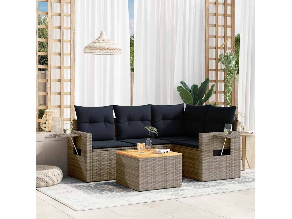 Vidaxl Conjunto De Sofá De Jardim De 5 Peças Com Almofadas Em Rattan Sintético Cinza