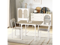 Conjunto De Jantar 3 Peças Mesa Dobrável 120x60x75cm Com 2 Cadeiras Aço Mdf Branco Natural Para Cozinha E Sala De Jantar Echo